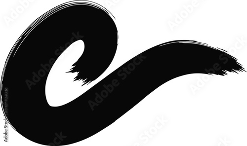 Black brush stroke calligraphy letter e design element on transparent background