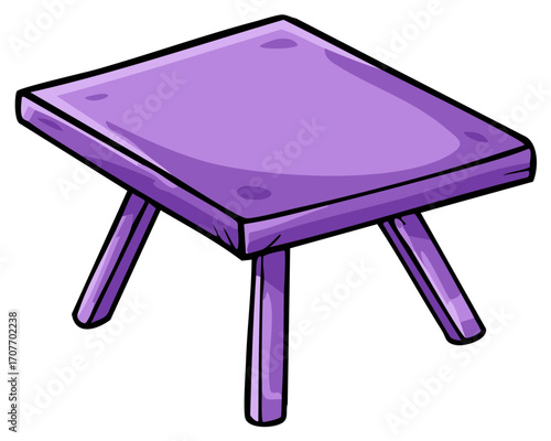 Cartoon Purple Stool Rectangular Seat Wooden Legs Illustration Furniture