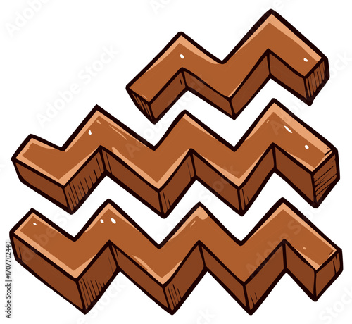 Aquarius Astrological Sign Symbol in Brown Color, Water Bearer Glyph for Zodiac Sign, Astrology Concept