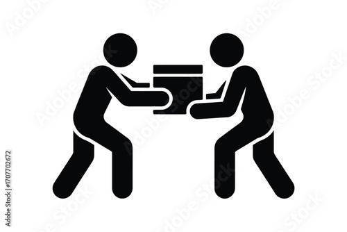Two people exchanging a package or box