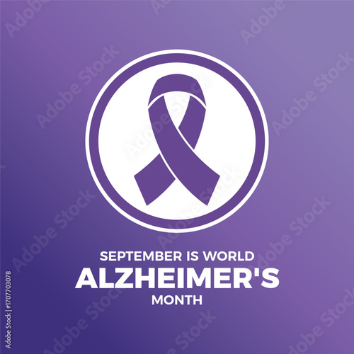 September is World Alzheimer's Month poster vector illustration. Purple awareness ribbon icon in a circle. Template for background, banner, card. Important day
