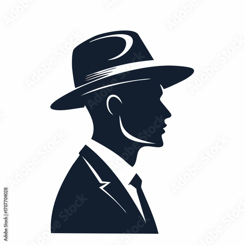 Side Profile of Man Silhouette Wearing Fedora Hat