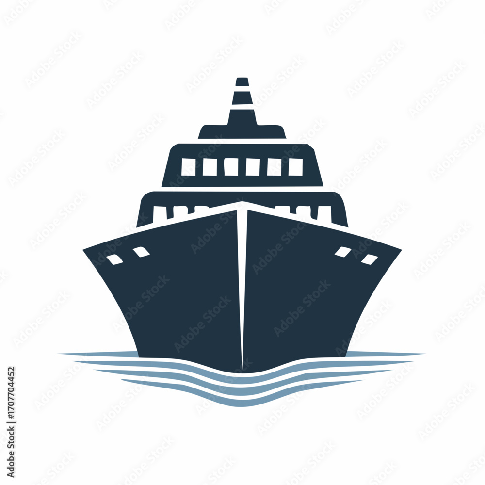 Obraz premium Cruise Ship Front View on Blue Waves