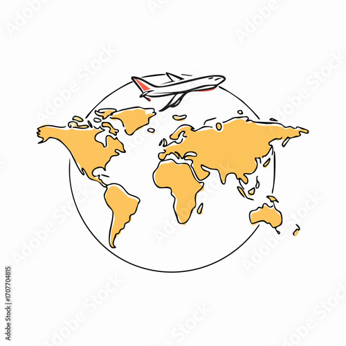 Airplane Flying Around World Map Illustration