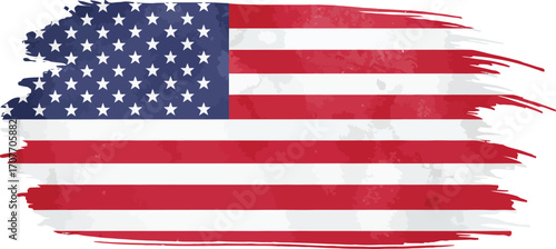 Abstract watercolor brushstroke of the american flag on transparent background