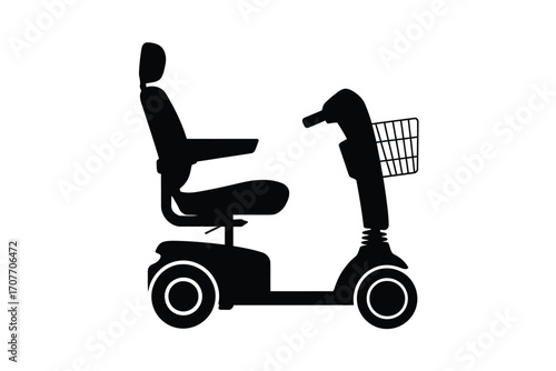 Silhouette of a mobility scooter with a basket