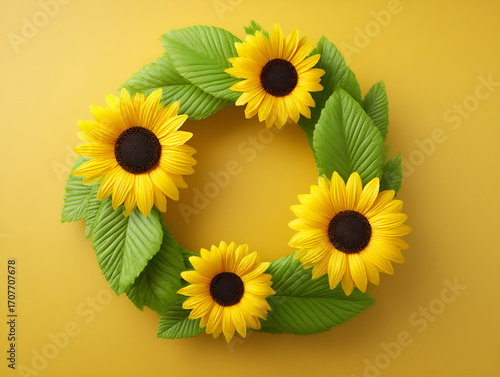 vibrant sunflowers wreath circular frame.
