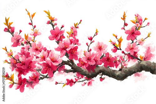 watercolor cherry blossom branch delicate sticker.