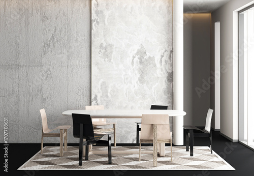 Fotografía Home and living and dining room interior and modern graphic wall background