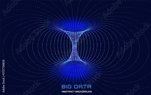 Abstract  visualization phesicien physical field  in dark background. Concept scientific technology, forces lines in space. Vector Illustration.