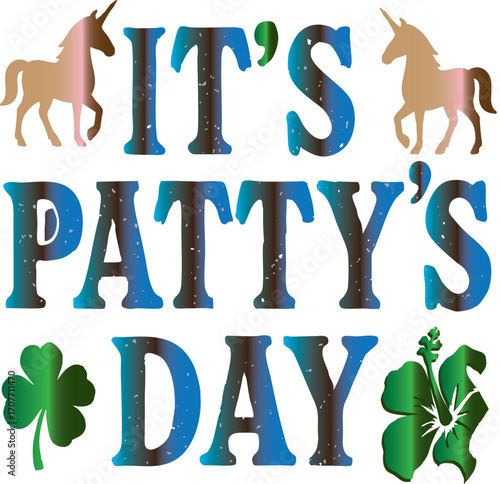 : "Lucky Unicorn Art for PATTY’s Celebration" A whimsical illustration of a unicorn wearing a pale green top hat and a black ribbon with a four-leaf clover. Its mane is a mix of green, pink, and gray,