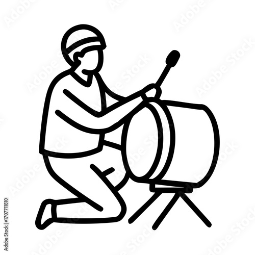 black line art drummer playing drum clip art preview