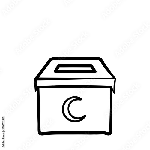 Donation box with crescent moon symbol for Ramadan celebration  