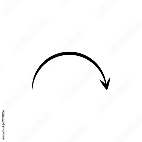Thin long semi circle arrow. Vector illustration.