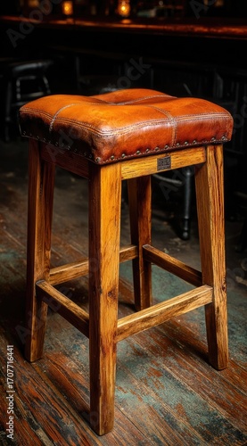 Rustic leather bar stool