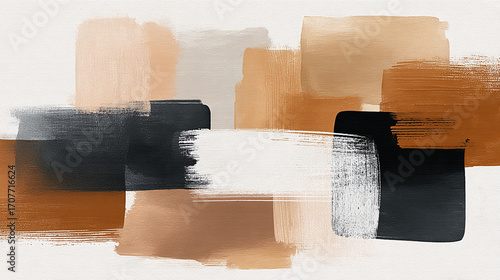 Modern abstract painting with warm brown, white and black tones and textured strokes for a unique background