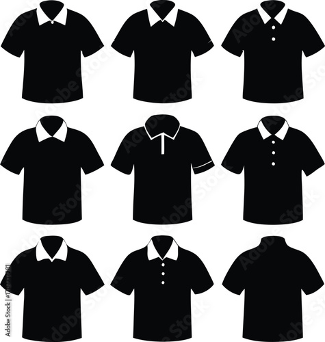 Black Polo Shirts Silhouettes: Vector Illustration Collection, Apparel