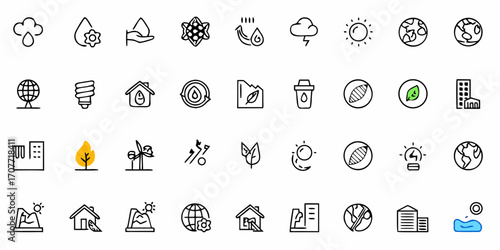 Collection of environmental and ecological icons representing sustainability and conservation efforts
