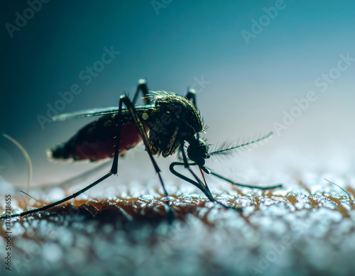 Mosquito sucking on skin, close-up