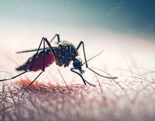 Mosquito sucking on skin, close-up