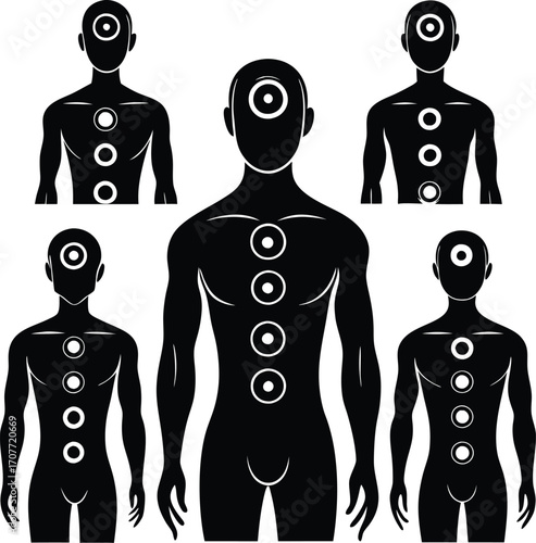 Silhouette Human Body with Chakra Points: Vector Illustration