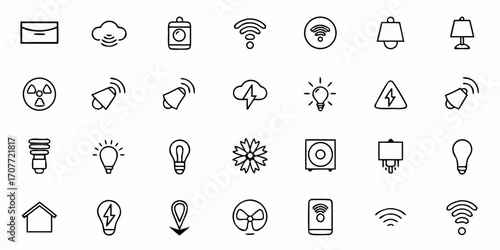 Collection of various outline icons representing different symbols and objects in a simple style design