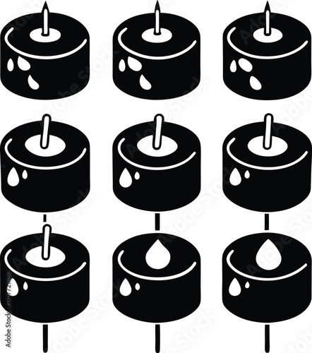 Black and White Candle Illustration Set: Dripping Wax, Minimalist Style