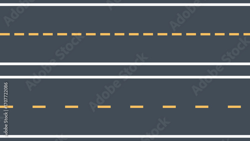 Tableau sur toile Vector illustration of asphalt road lanes with yellow and white dashed lines