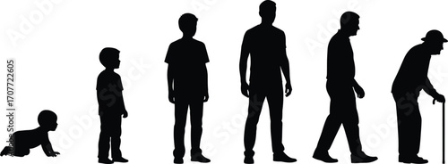 Silhouette Illustration of Man Life Stages Male Aging Process & Human Development Concept Vector