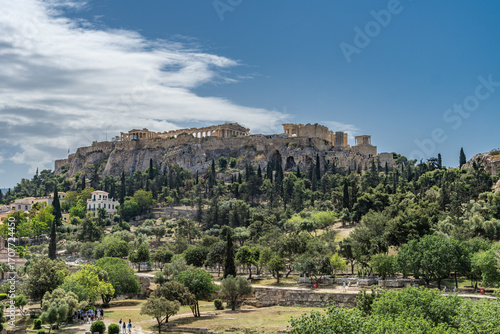 View of the Acropolis with the Parthenon from the Ancient Agora of Athens, Greece..
