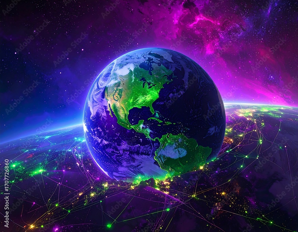 Fototapeta premium Earth from space, vibrant network