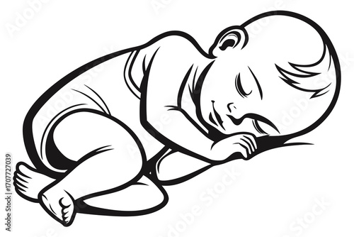 Adorable Baby Sleeping Peacefully in Black and White.