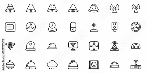 Diverse collection of modern icons representing technology, communication, and abstract concepts for digital projects and presentations seeking a clean, minimalist aesthetic