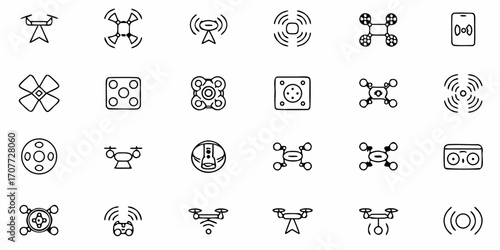 Diverse drone and technology icons capture aerial innovation and modern communication, perfect for tech websites, apps, and futuristic designs.