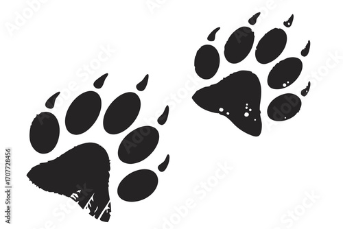 Black Bear Paw Prints Silhouette Graphic.