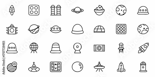 Explore the cosmos with this versatile collection of space-themed icons, perfect for science, technology, and futuristic designs, igniting imagination and discovery.