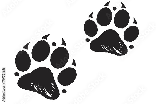 Black Paw Prints on White Background.