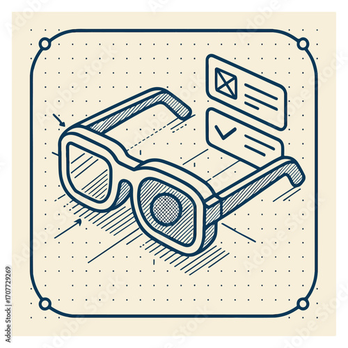 AR/VR Glasses with UI Checklist – Mixed Reality Icon (Isometric Line)