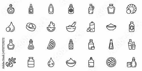 Discover essential cosmetic ingredients and beauty product icons for organic skincare, natural remedies, and wellness branding projects.