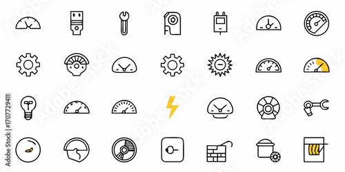 Dynamic collection of modern icons representing technology, progress, and innovation, perfect for business presentations, digital interfaces, and creative projects