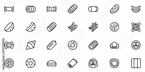 Collection of delicious food icons and sweet treats perfect for menus, recipes, and culinary websites