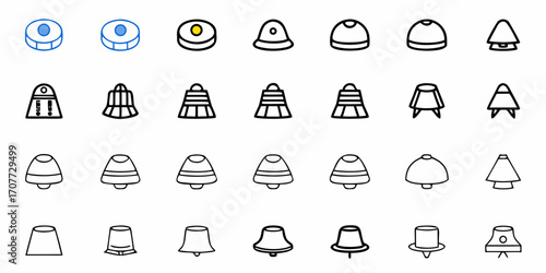 Diverse collection of simple bell and cap icons offering versatile design elements for modern projects, showcasing clean lines and clear shapes for immediate visual impact and broad application.