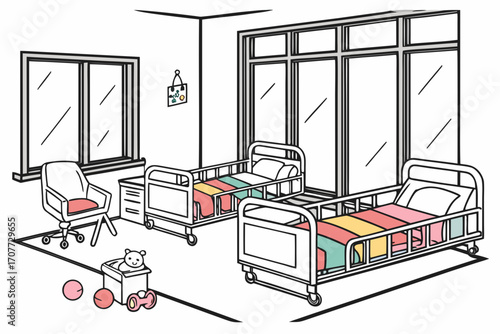 Childrens Hospital Room With Beds and Toys.