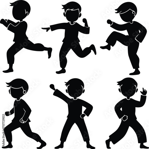 Silhouette Martial Arts Kid Poses: Karate, Kung Fu, Training