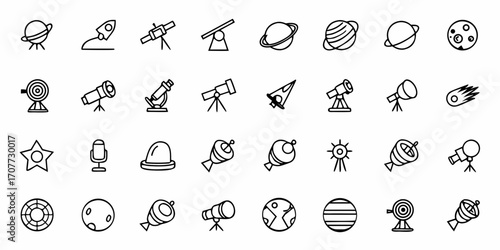 Discover the cosmos with this stunning collection of space exploration icons, perfect for science projects, educational materials, and futuristic designs.