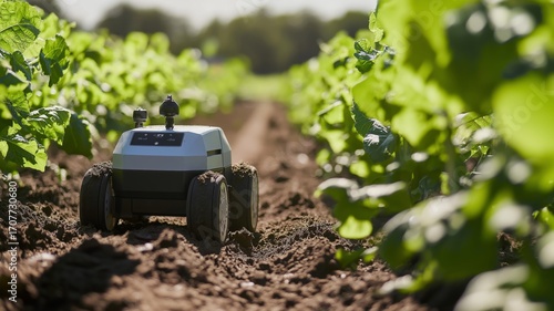 Autonomous robot tending to crops in a sustainable agricultural field