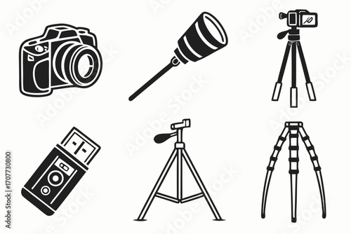 Collection of Photography and Videography Equipment Icons.