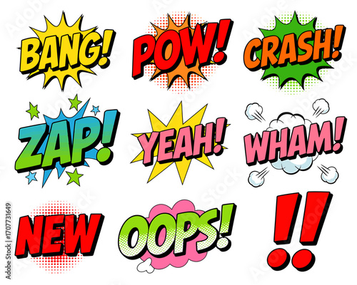 Comic Book Sound Effects A Collection of Bold Text Bubbles & Exclamations