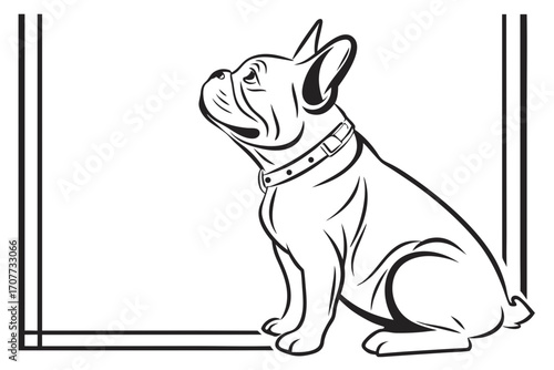 Elegant French Bulldog Sitting in Decorative Frame.