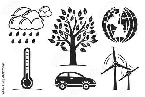 Environmental Icons Nature Weather and Energy Symbols.